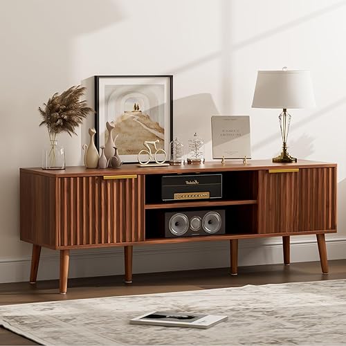 Soporte de TV para sala de estar, centro de entretenimiento moderno de mediados de siglo para televisores de 55/60 pulgadas, consola de TV con