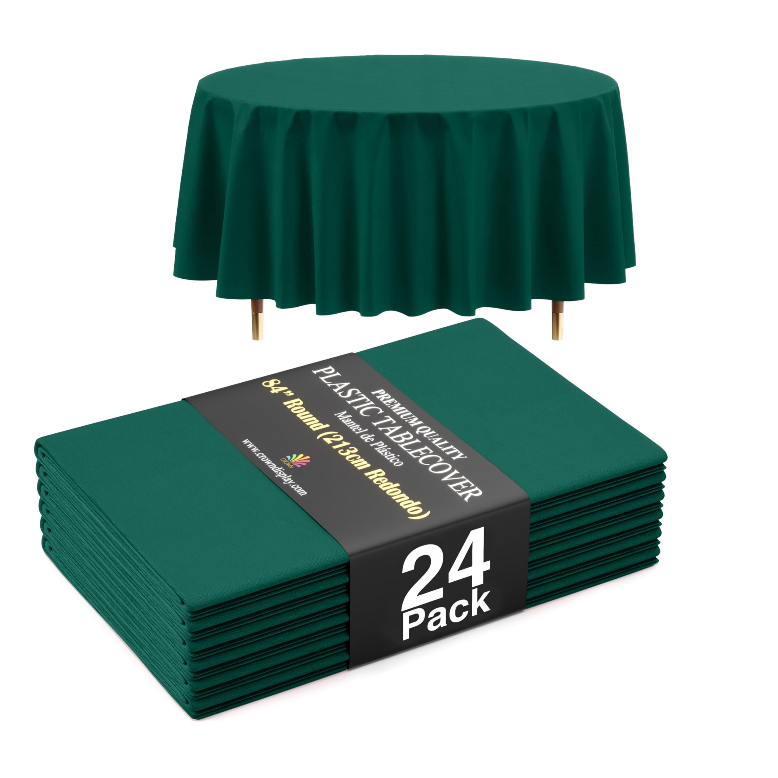 Exquisite 66% Thicker Premium Dark Green Round Tablecloth 0.5 Mil 24 Pack Plastic Table Cloth Disposable 84 Inch Round Plastic Tablecloth Won't Tear Easily Like Cheap Thin Brands