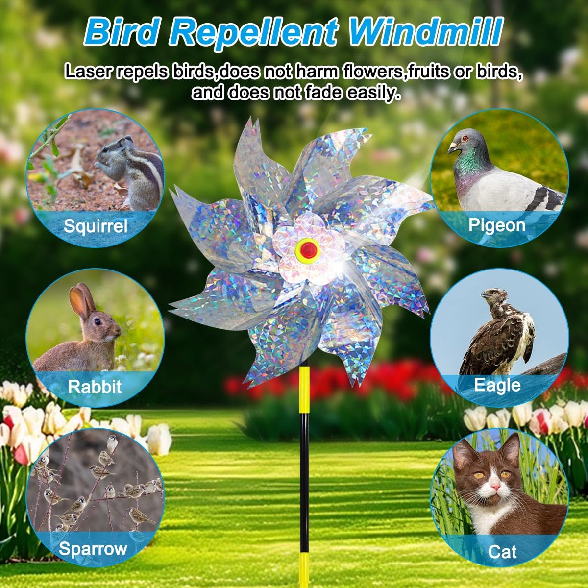 Molino de Viento Reflectante, 10 Piezas Molinillos de Viento para Pajaros, Repelentes de Molino de Viento, Repelente de Aves, Molinillo de Viento Jardin para Proteger Jardines Huertos Patios (A)