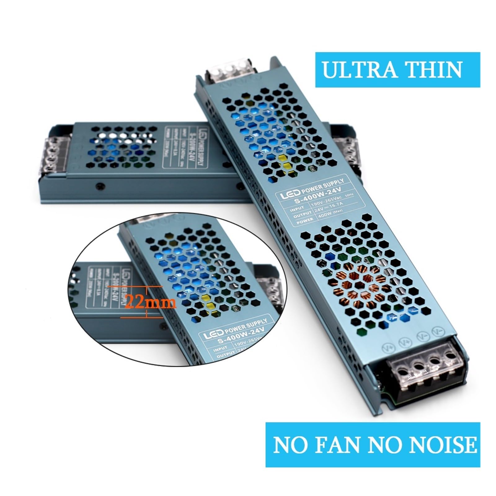 Fuente de alimentación conmutada DC 12V 24V, transformadores de iluminación silenciosos AC190-, adaptador de corriente del controlador de luz LED de 400W(24V)