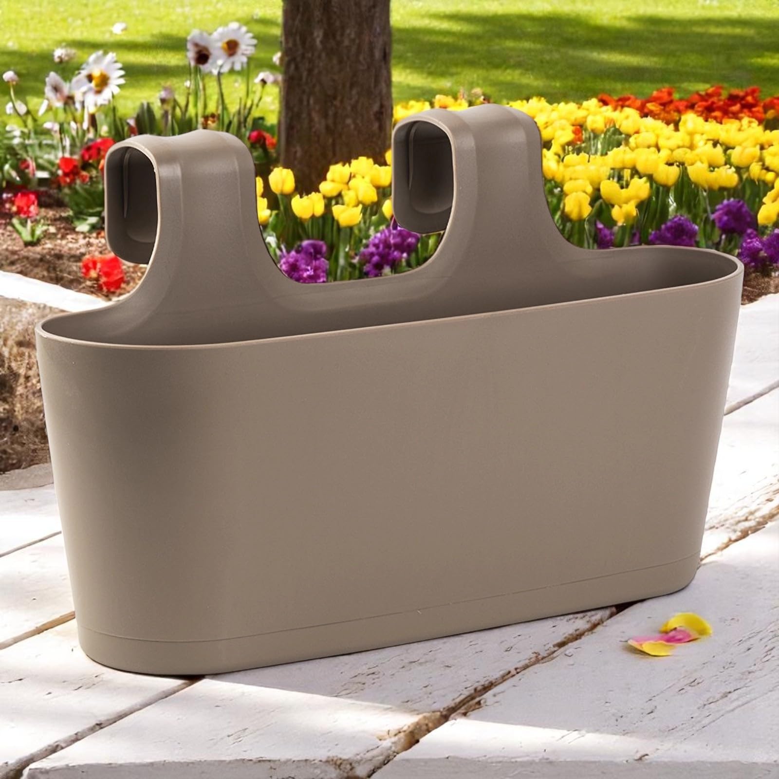 eternit blumenkasten 60 cm Blumenkasten mit Untersetzer 60 cm lang Rattan-Optik anthrazit main image 1