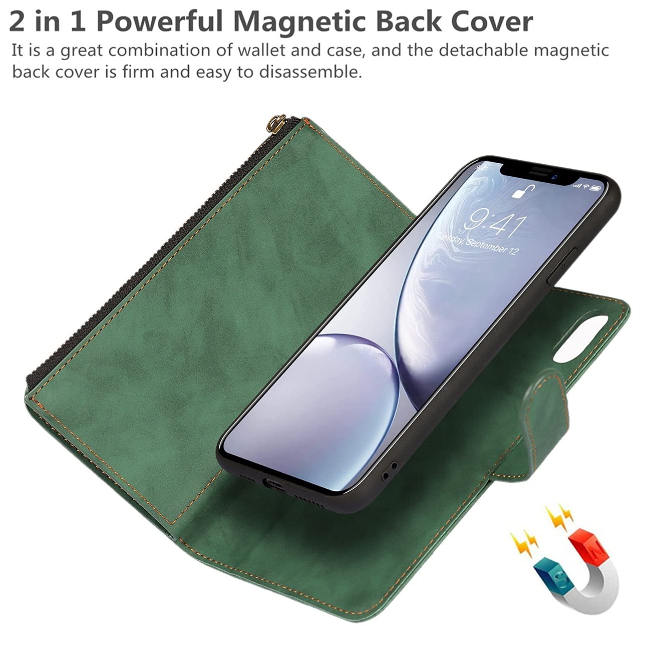 Funda Tipo Cartera Para IPhone 15 Pro De 6.1 Pulgadas, Magnética, 2 En 1 Desmontable Con Tapa Trasera Piel Con Bloqueo Rfid A Prueba De Golpes