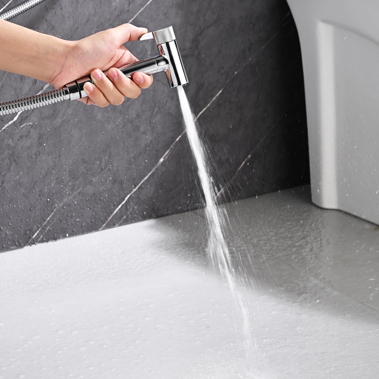 Kit Douchette WC Chrome Douchette Toilette Laiton Douchette WC Kit Complet avec Pulvérisateur Double Fonction, 1.2m Tuyau de Douche, Support