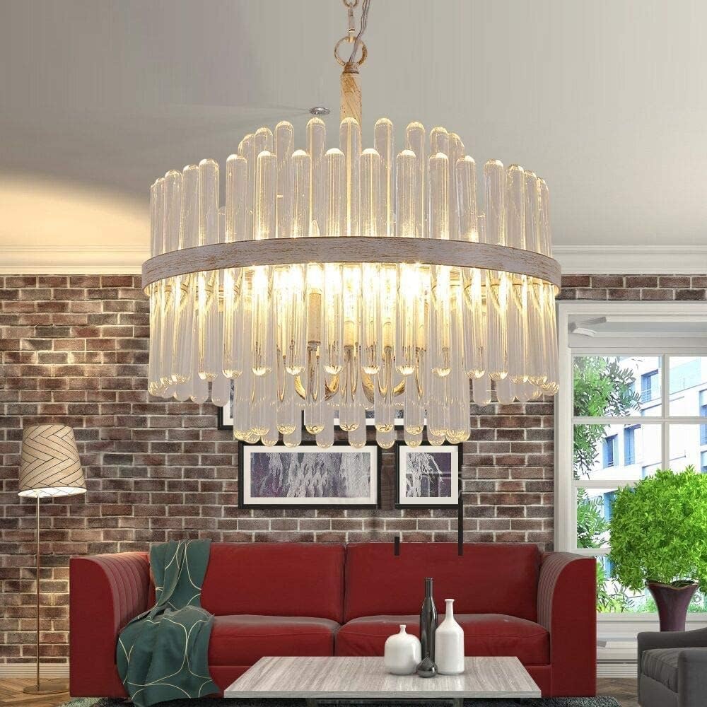 HYJAUSXB Indoor Led Ceiling Pendant, Modern Crystal Chandelier, Luxury Glass Chandeliers,4 Lights,17 inch,Oak White Metal Pendant Lighting Fixture Compatible with Dining Room,Foyer