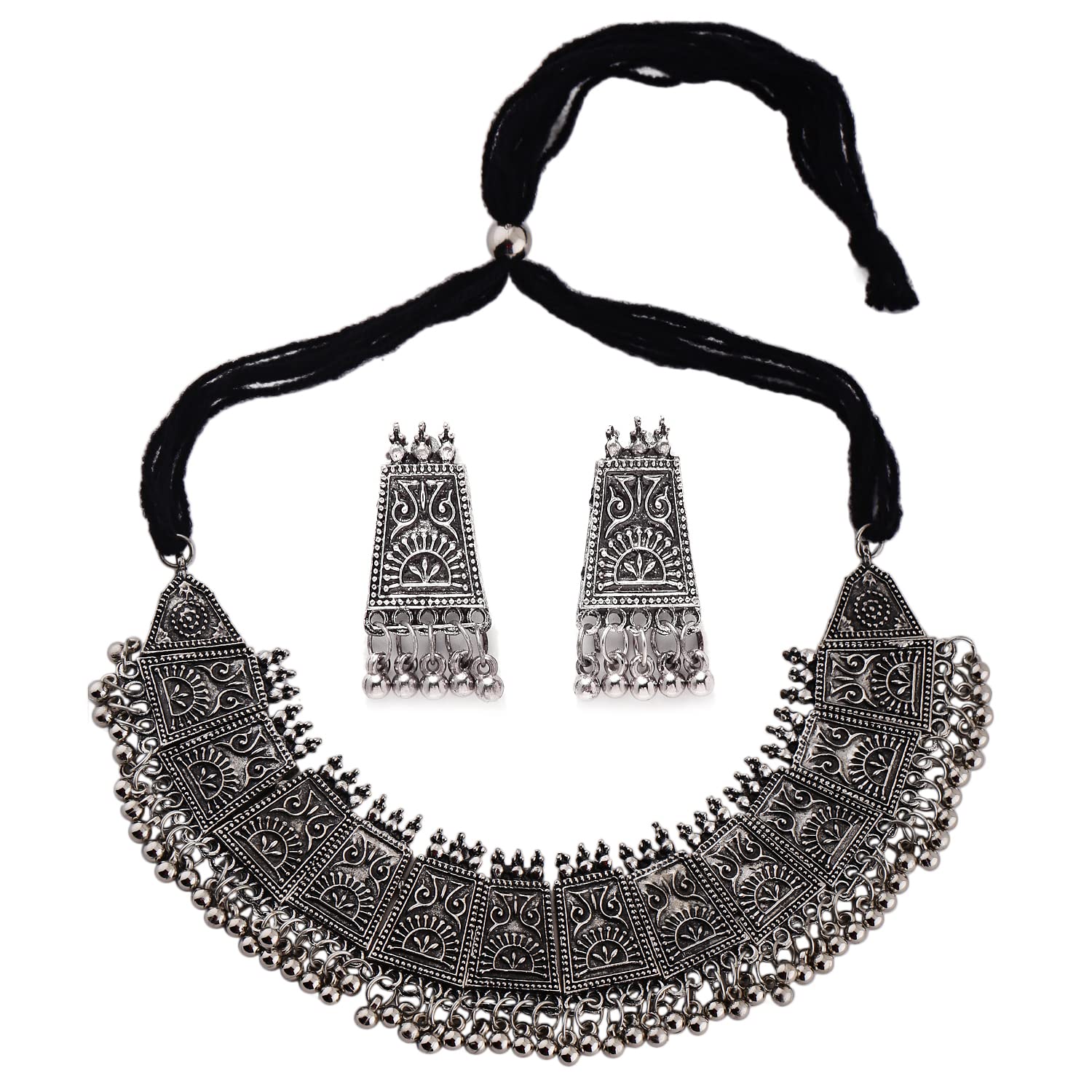Latest Stylish Traditional Oxidised Silver Necklace Jewellery Set for Women (13108s), One Size