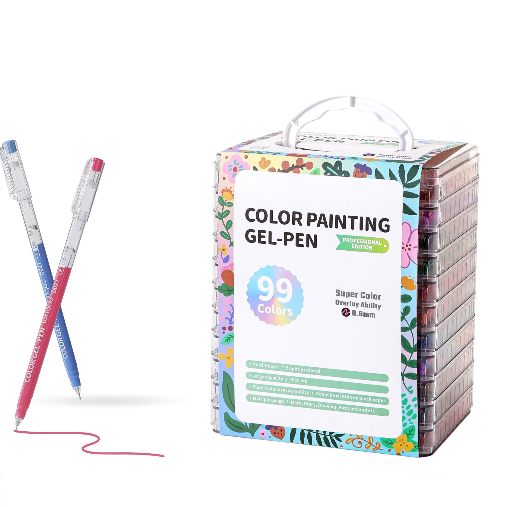 Qimiart Acrylic Gel Pens, 99 Colours, 0.6mm Fine Tip, Smooth Vibrant Ink for Adult Colouring Books, Drawing, Journaling, Doodling, DIY Crafts & Art Supplies