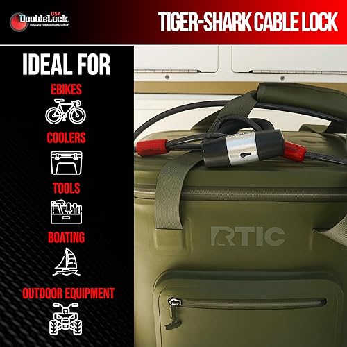 Miniatura 4 de DoubleLock Tiger-Shark - Cable de 16 pies y cerradura de grillete de alta resistencia con cable de acero sin bobina de 0.394 in de grosor para