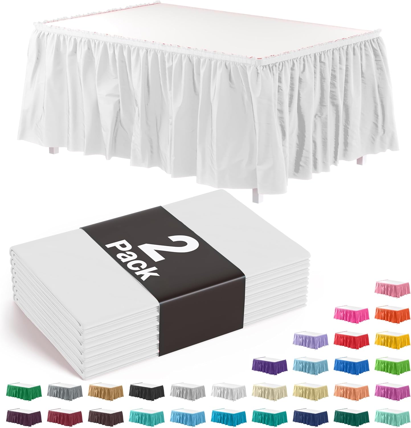 Exquisite White Table Skirt 2 Pack 29" X 14' Disposable