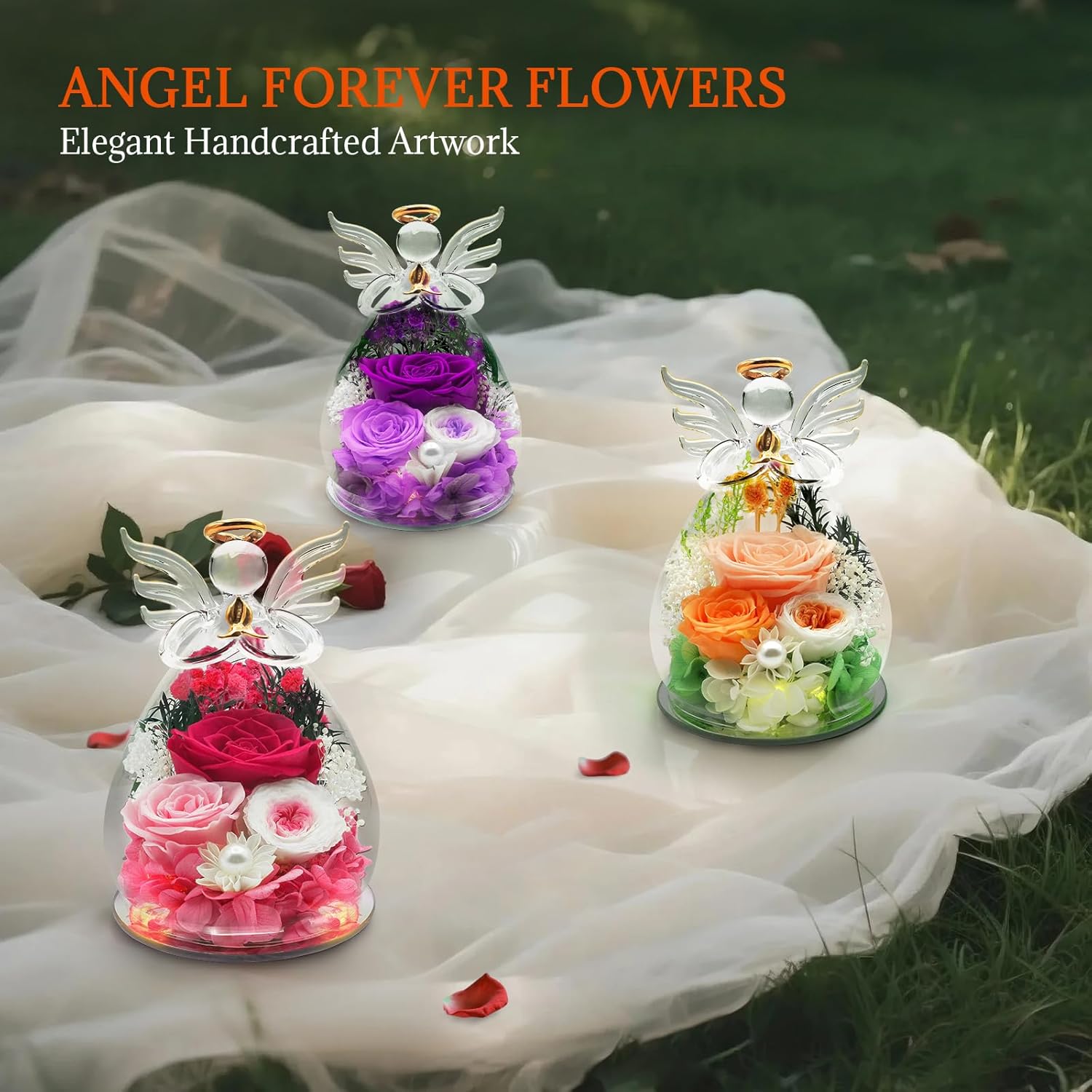 Gifts for Women Preserved Flowers in Glass Angel Figurines Forever Fresh Flowers for Delivery Prime Preserved Rose Birthday Gifts for Her Real Rose for Mom Wife Grandma on Mothers Day Anniversary - Image 7