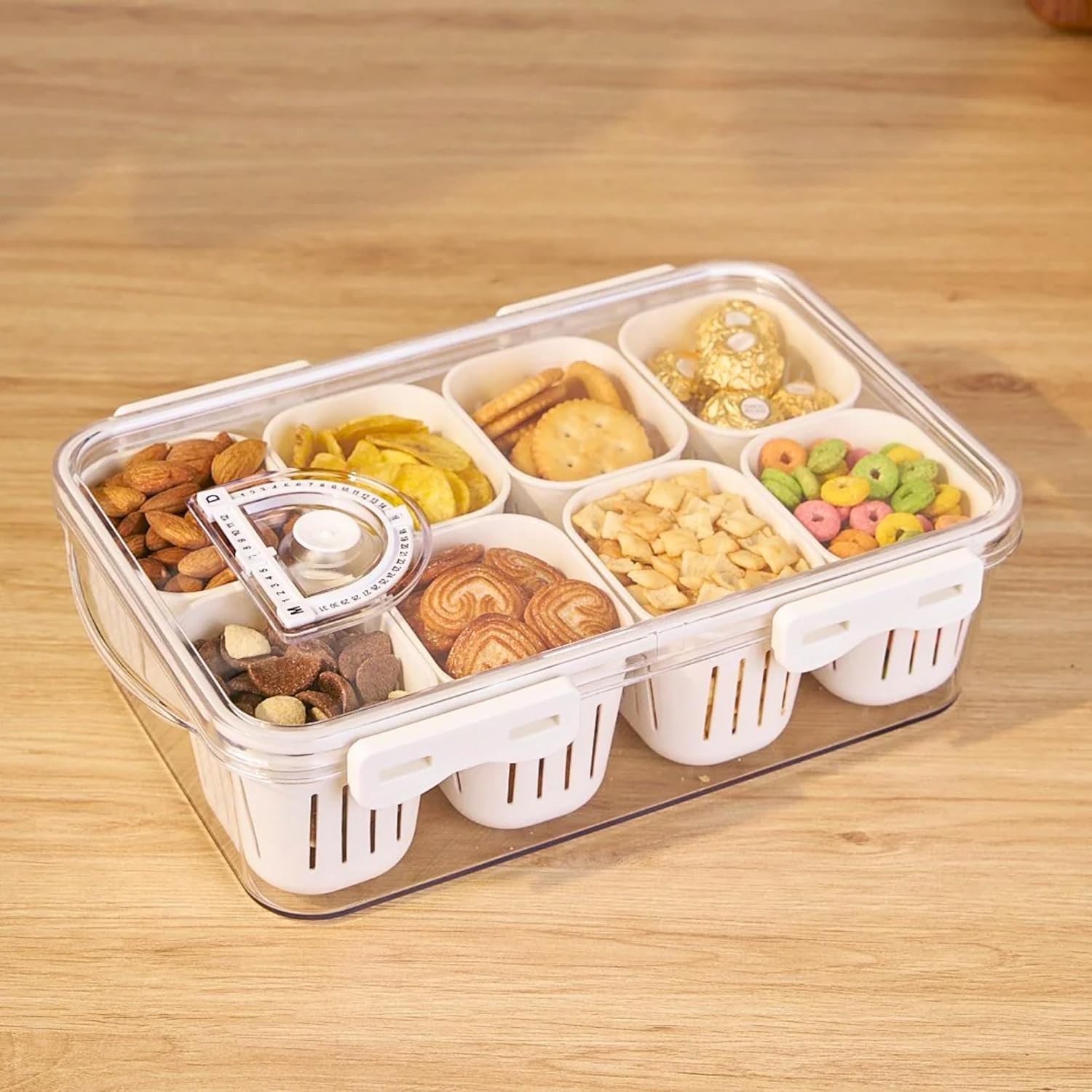 SANTALON Storage Boxes - Food Containers For Kitchen/Fridge Organiser Box | Draining Dividers Bin/Vegetable Container, Spice, Masala, & Nuts Box, Sprout Maker Plastic (White, 8 Compartment Box)-image-26