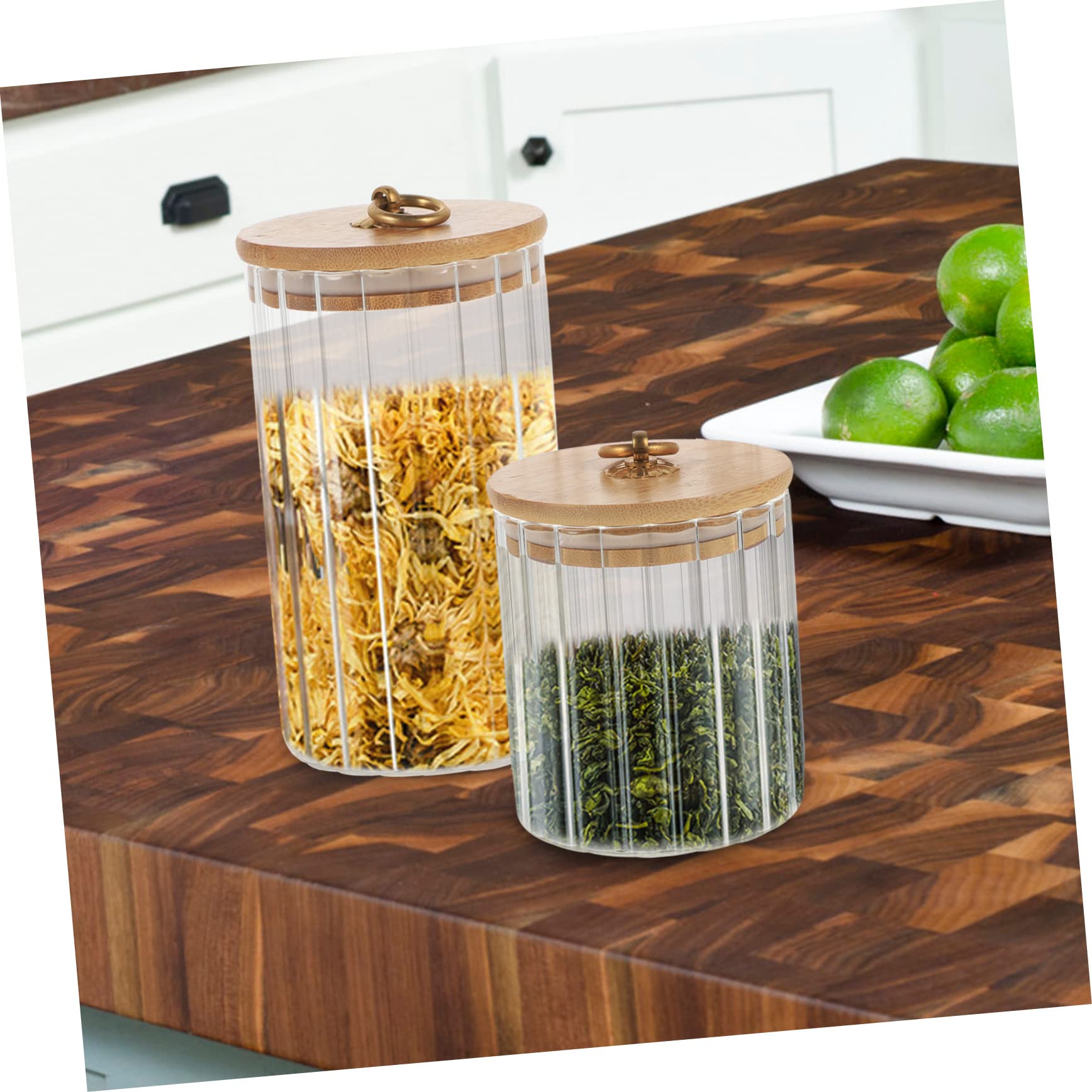 IMIKEYA Set 3 Pezzi Capacità 550ml 850ml 1150ml Barattoli da Cucina con Coperchio in Bambù Pratici e Sigillati Contenitori con Coperchio per Alimenti in Vetro Ermetici per Conservazione