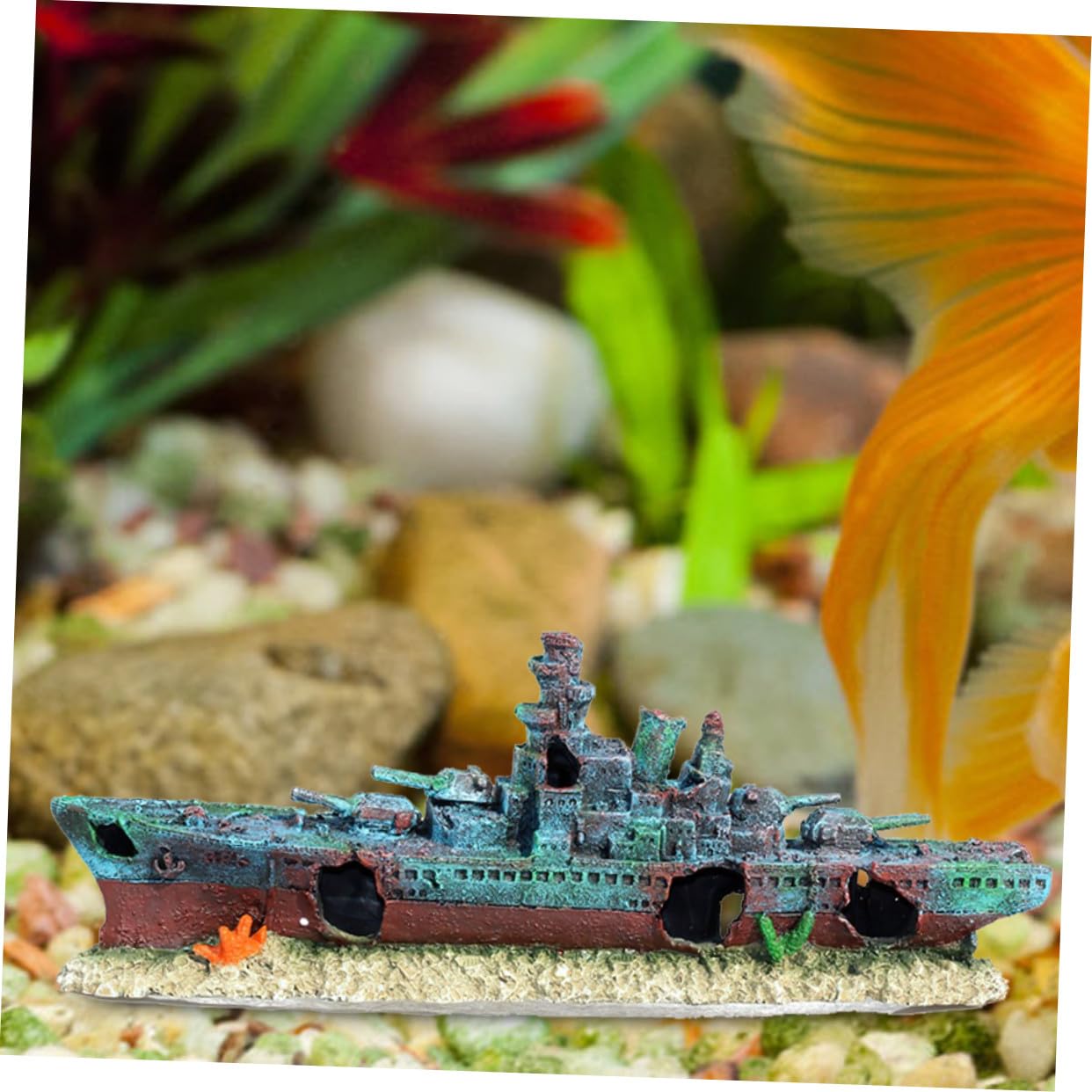 Mikikit Decoración Naufragio Acuario Resina Detallada Resistente Sumergible Adorno Refugio Peces Tanque Betta