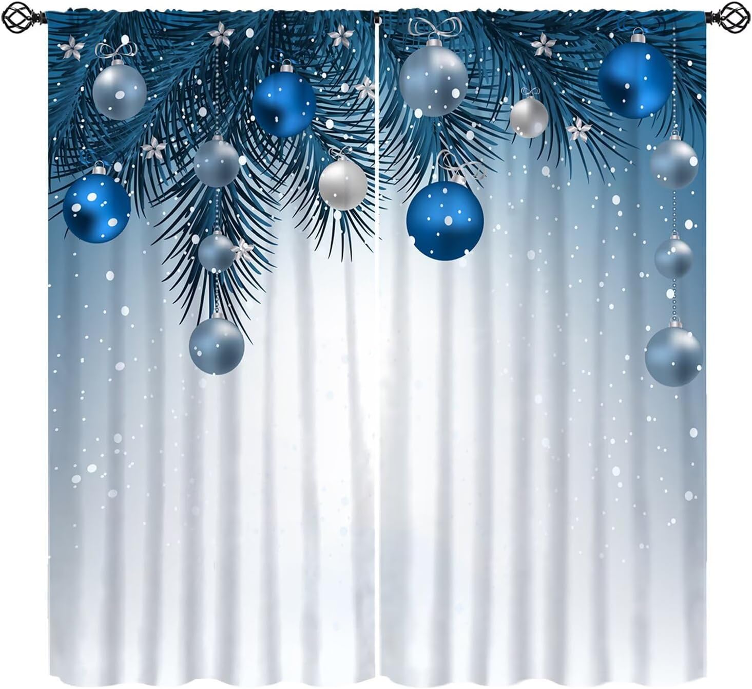 Christmas Curtains Christmas Blue Gift Ball Print Pattern Blackout Window Treatment for Living Room Bedroom Xmas Home Decor Window Drapes 42" W X 54" L