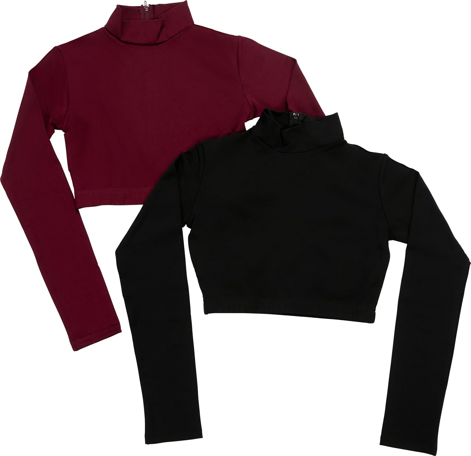 chassé Girls Long Sleeve Cropped Bodysuit, Mock Neck Cheerleading Shirt - Image 2