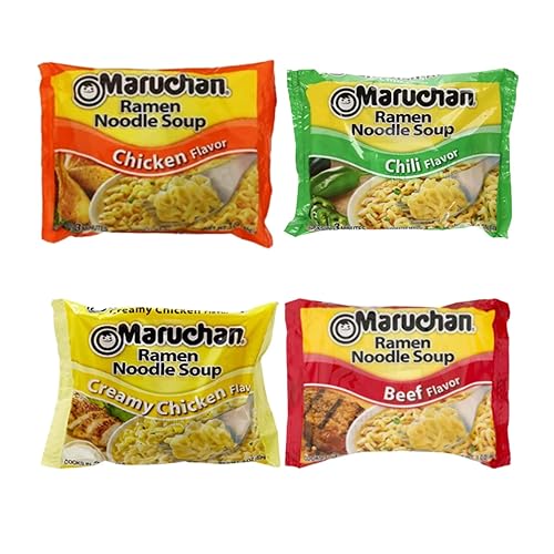 Miniatura 2 de Ja'Cor Paquete variado de sopa de fideos ramen instantáneos (3) pollo, (3) pollo cremoso, (3) chile, (3) sabor a carne, 3 onzas, con (1) juego de