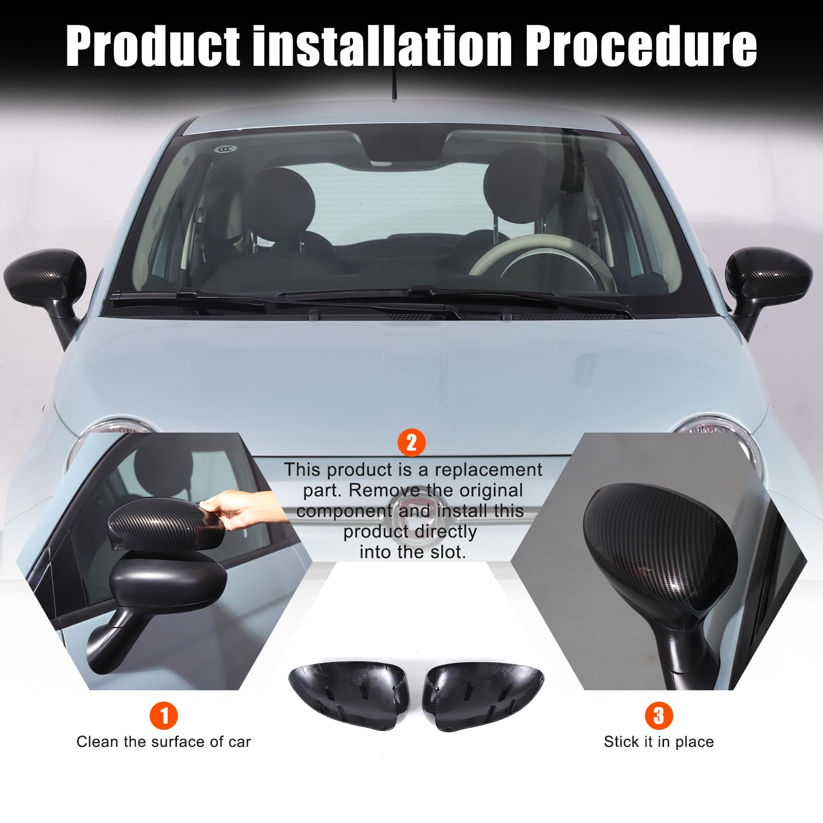Coppia di Coperture per Specchietti Laterali Auto Compatibili con Fiat 500 2016-2024, Coperture Laterali per Specchietto Retrovisore di Ricambio (Stile Fibra di Carbonio)