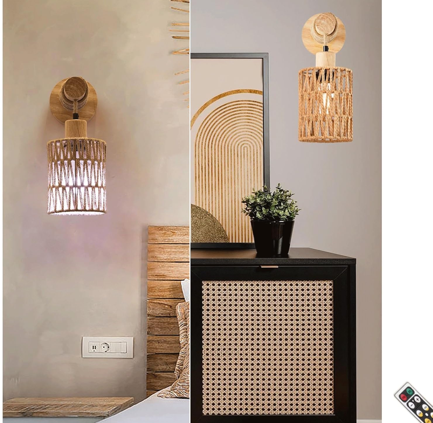Juego de 2 apliques de luz a distancia que funcionan con pilas, lámpara de pared inalámbrica regulable para dormitorio, pasillo, entrada