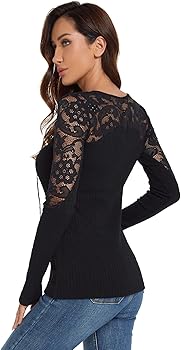 AmélieBoutik Women Floral Lace Inset Lace Up Ribbed Long