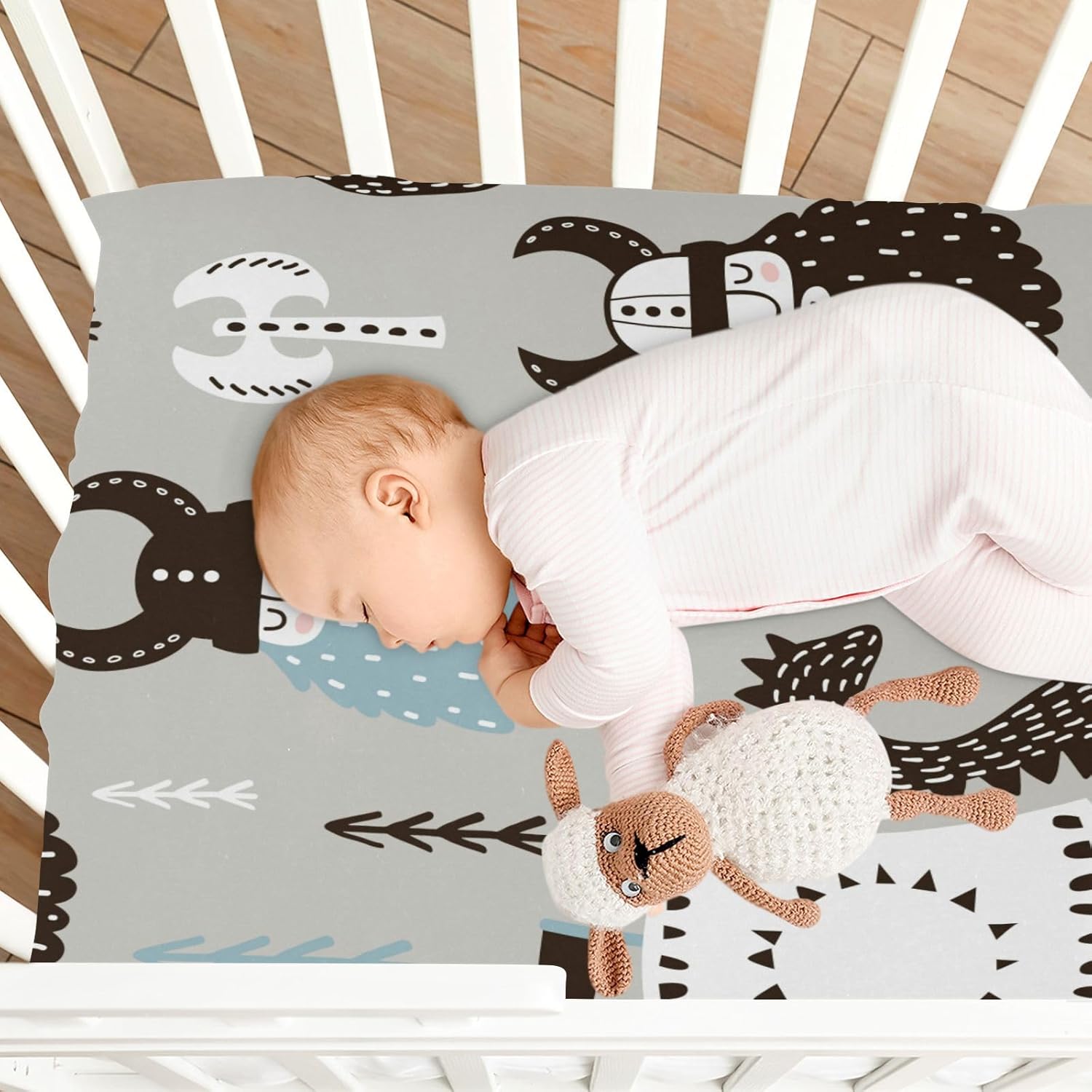 Viking Boat Grey Fitted Crib Sheets for Unisex Baby, Soft and Breathable Portable Mini Stretchy Crib Sheet for Standard Crib and Toddler Mattresses, 52 * 28 Inch