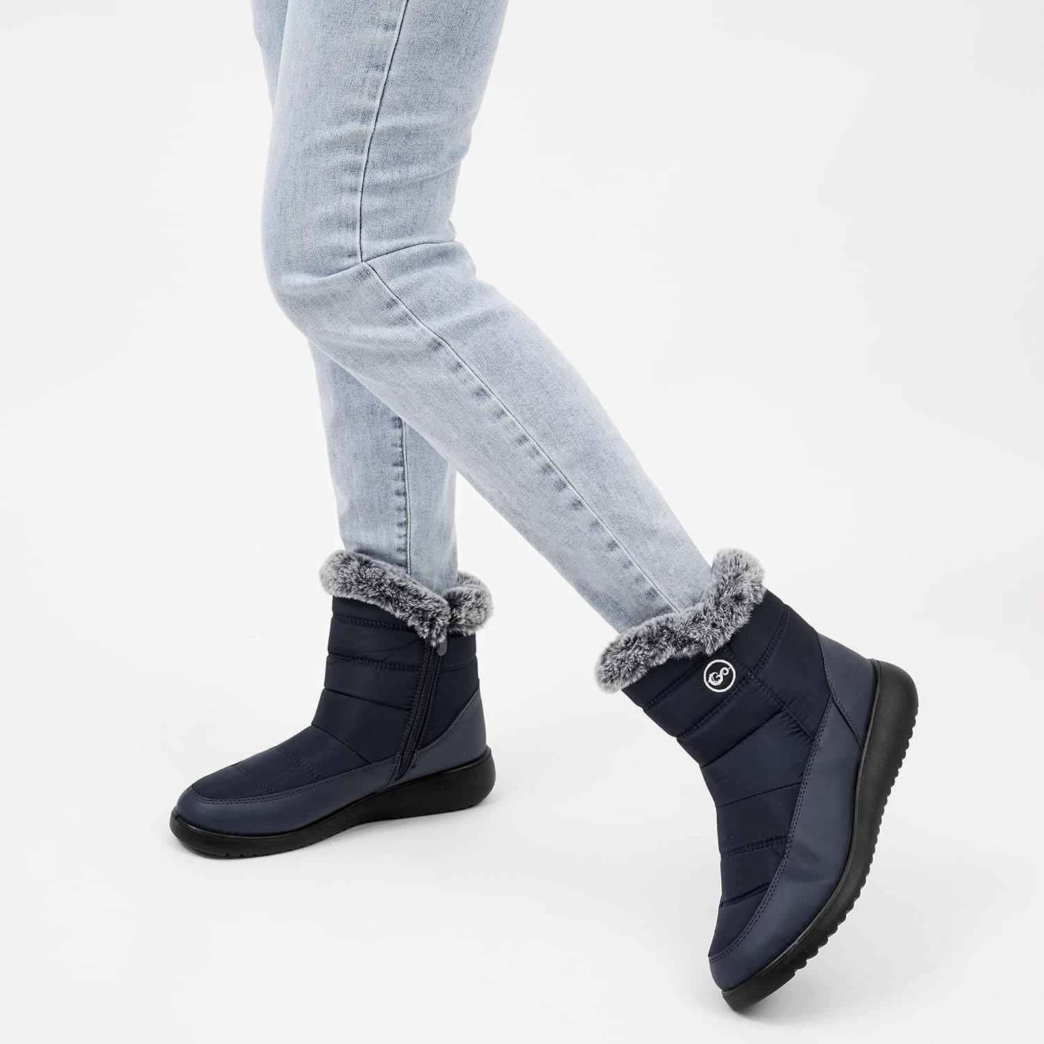 Women Winter Snow Boots Waterproof: Mid Calf Womens Boots with Fur Lined Anti Slip Zipper Booties Comfortale Outdoor Shoes