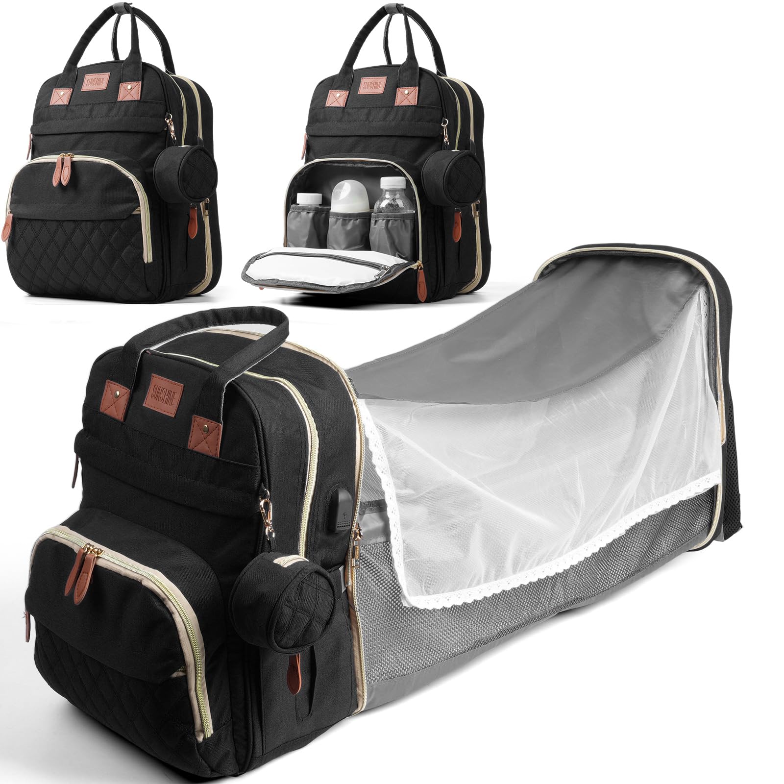 Plecak do przewijania 68 x 22 cm – wielofunkcyjny plecak do przewijania, izolowanymi przegrodami na butelki i portem USB – lekka i wodoszczelna torba dla niemowląt na podróż, czarny, 68x22cm