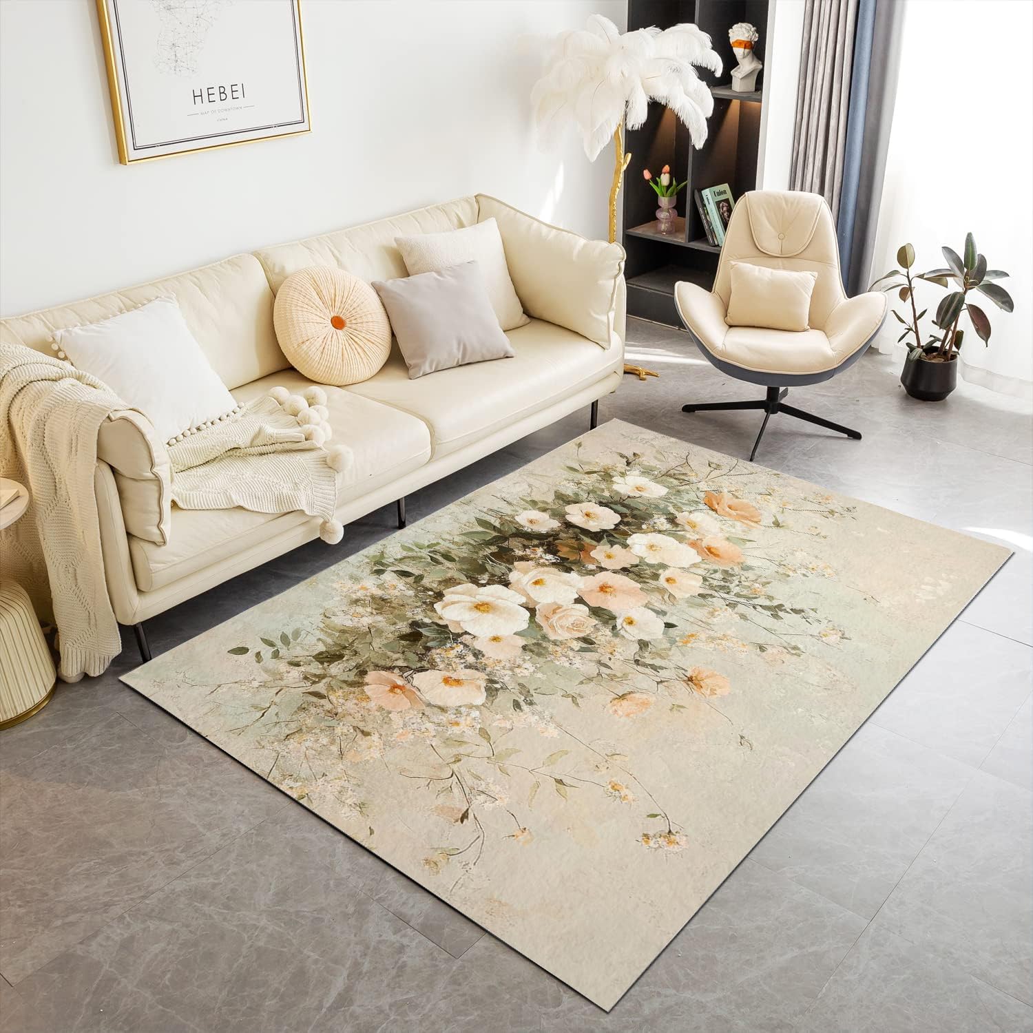 Tapis Antidérapant Fleurs 140x200 - Moquette Lavable Poils Courts