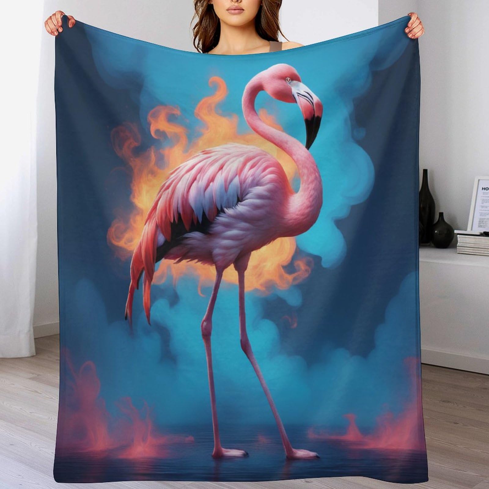 Couverture flamant rose en flannel polaire douce pour lit et canapé 140x180cm