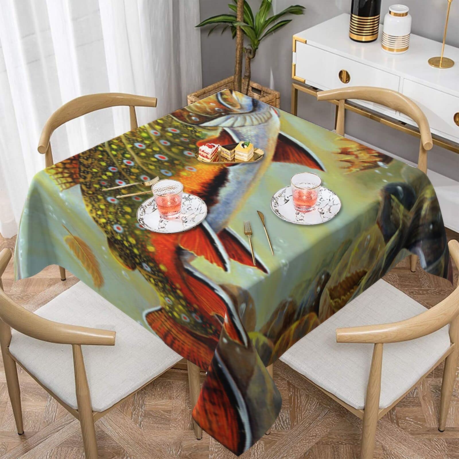 Nappe de table truite de Brook carrée aux finitions soignées pour salle à manger