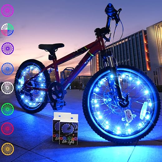 TINANA 2 Tire Pack LED Bike Wheel Lights Ultra Bright Waterproof Bicycle Spoke Lights Cycling Decoration Safety Warning Tire Strip Light for Kids Adults Night Riding (Blue 2pack)