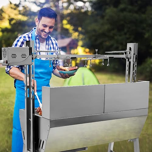 Miniatura 3 de Asador de acero inoxidable con parabrisas, motor eléctrico de 25 W, asador de asador de asador de cocina al aire libre, asador de asador de barbacoa