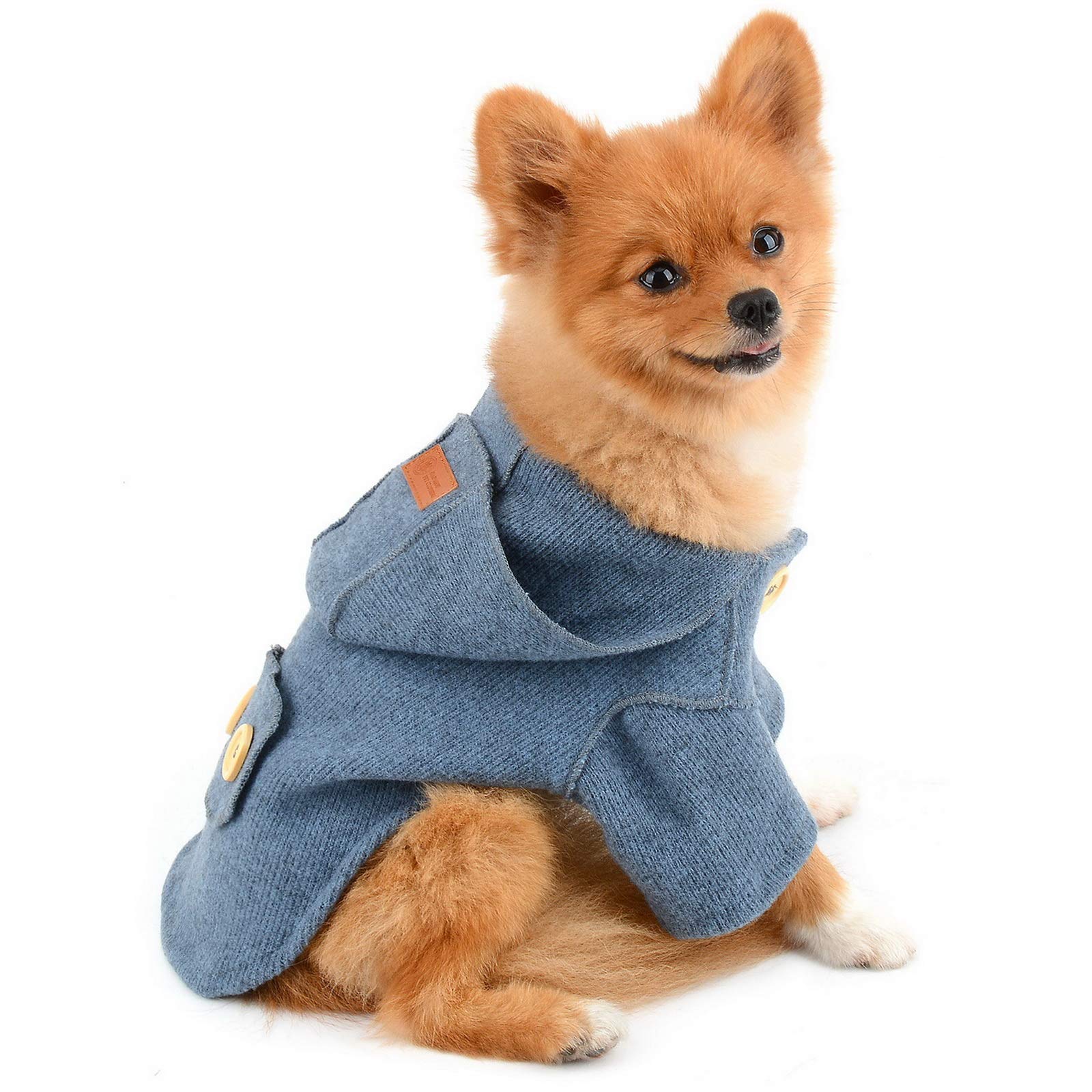 PAIDEFUL Pet Sweater Coat for Small Dogs Girl Boy Hooded Button Down Outerwear Warm Knit Hoodie Jacket Autumn Winter Dog Clothes for Puppy Chihuahua Yorkie,Blue,Size L