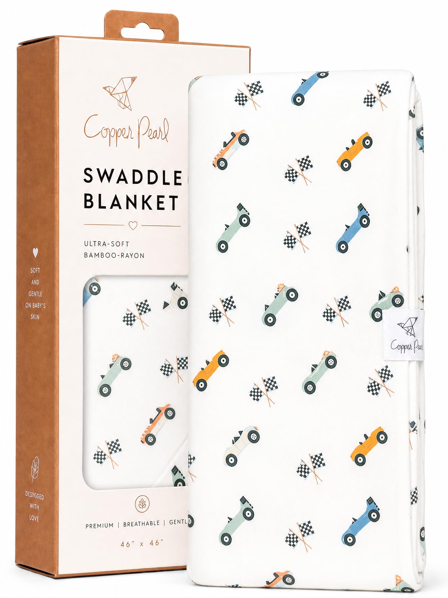 Copper Pearl Swaddle Blankets for Newborns | Soft Stretchy Receiving Blankets for Boys and Girls | Large 46 x 46 Inch Baby Blankets | Lightweight and Breathable Swaddles | Speedster