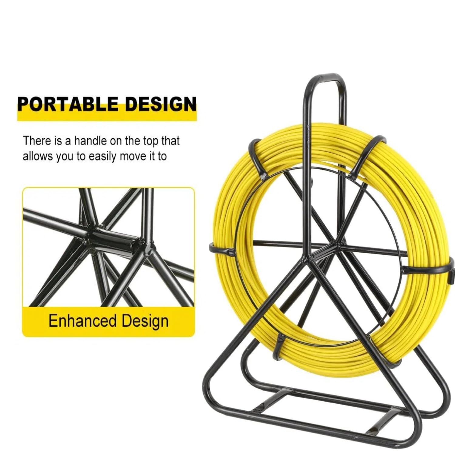 Guía de Fibra de Vidrio Fish Tape Cable de fibra de vidrio Cable Eléctrico de Fibra de Vidrio100m Ø6mm Conducto Cable Rodder Fibra de Vidrio Cable Rod Extractor con Jaula y Soporte