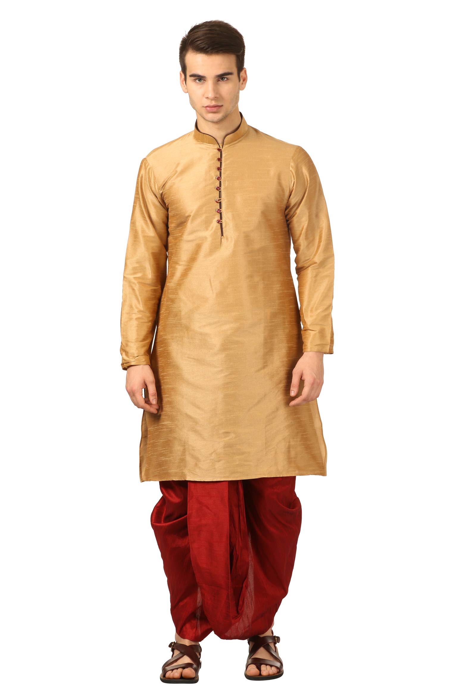 royal kurta Men's Regular Fit Silk Blend Dhoti Kurta Set (Bronze)-picture-23