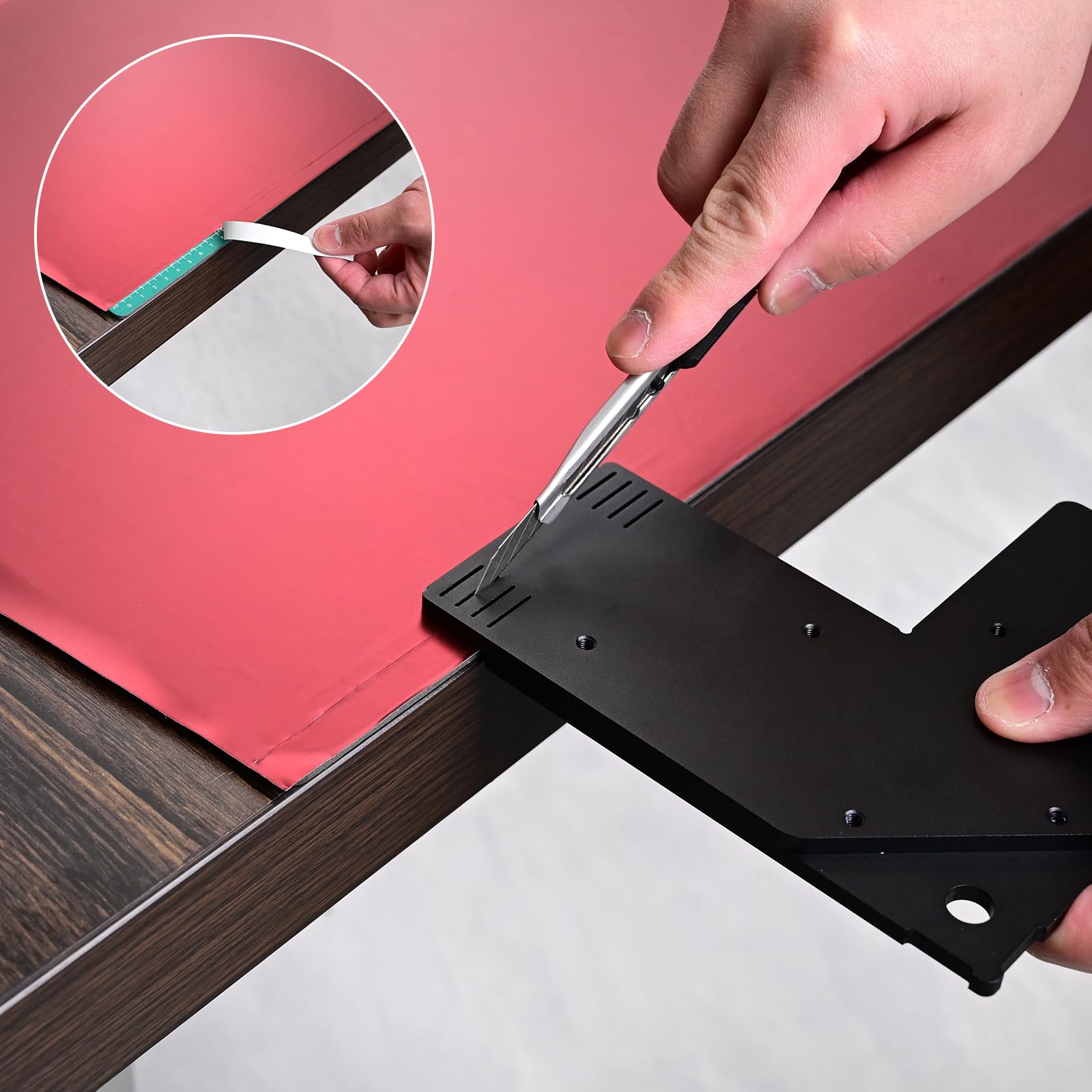 FOSHIO Aluminium Gerade Linie Cutter Schneidvorlage, Edge Wrap Cuttermess Mini-Schneidvorlage, Schablonenlineal präzise Messung verstellbare Kante Messer Feste Werkzeuge für Vinyl & Tapeten Verpackung
