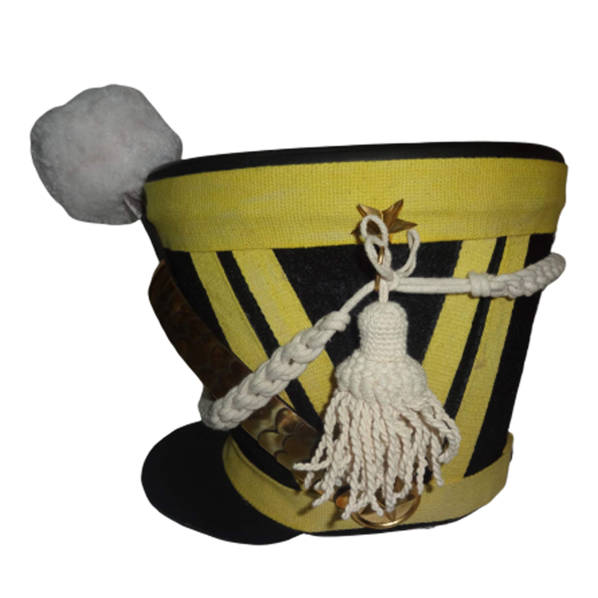 warreplica French Napoleonic Shako Helmet w/Black Felt, White Pompom, White Braid - Repro