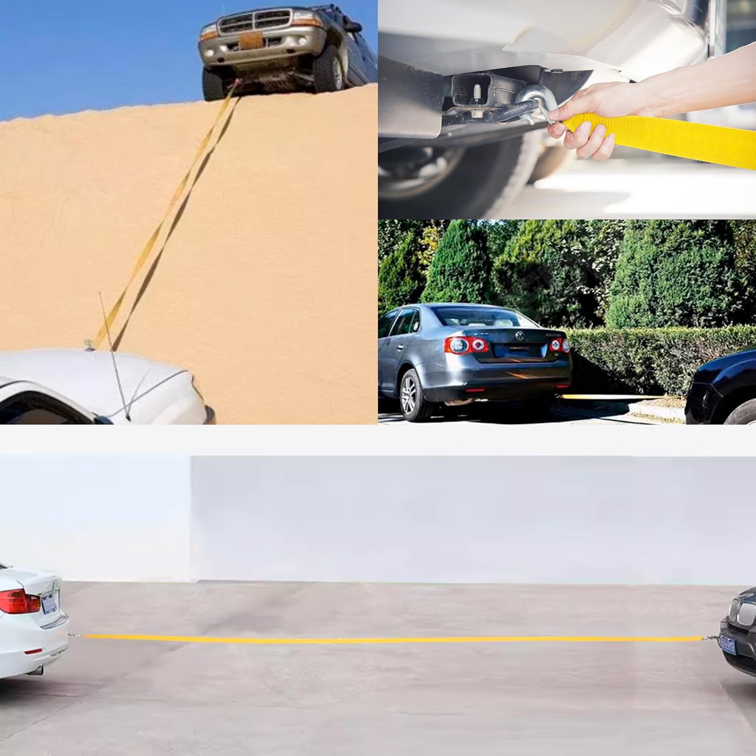 Tow Strap with Hooks 2”x20’ 15,000 LBS, Tow Rope Metal Safety Hooks, Car Heavy Duty Recovery Rope for Trailers, Securing Items, and Farm Cleaning