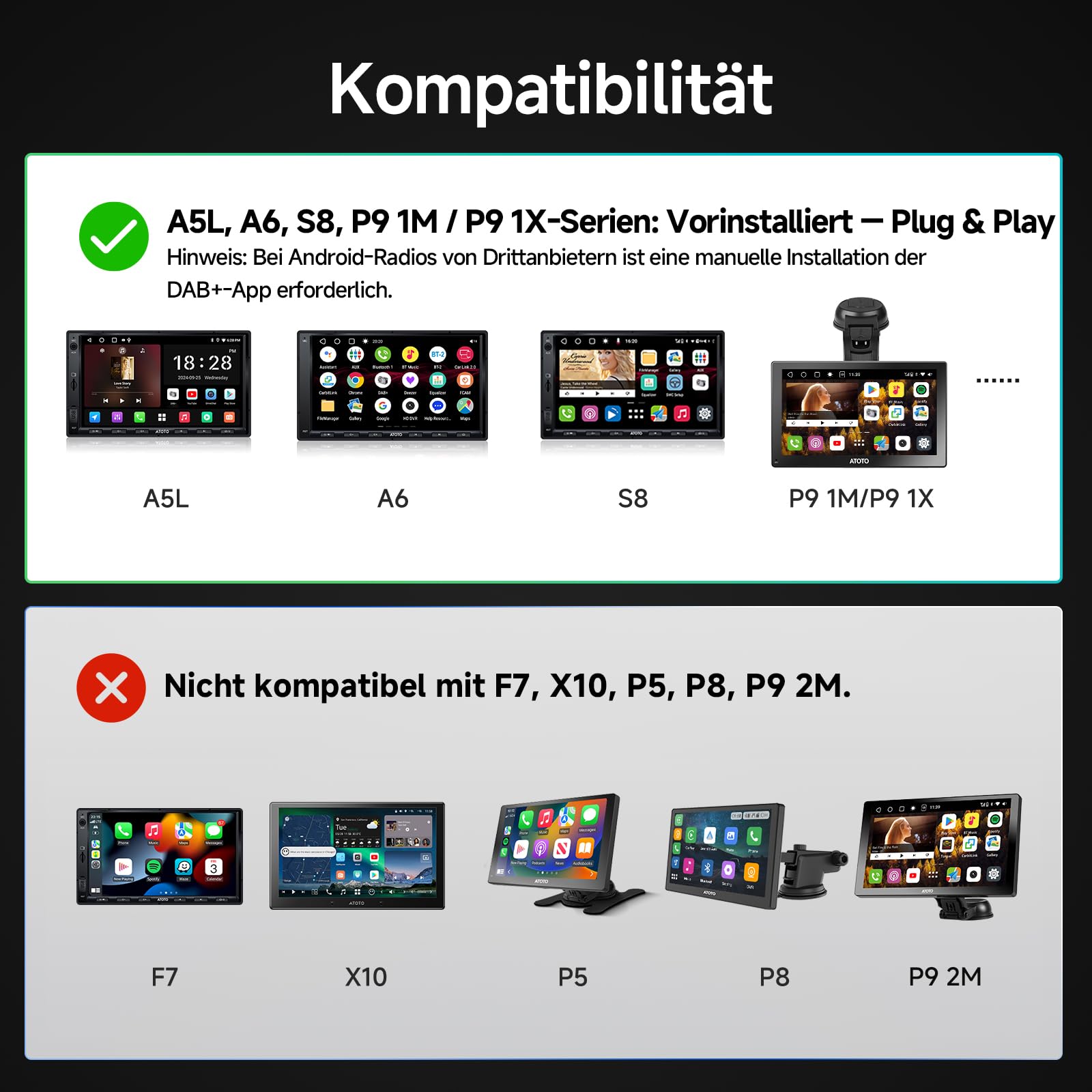 ATOTOZONE AC-4475 USB DAB+ Radioempfänger, Plug & Play, Nur Kompatibel Mit A5, A6, S8 Serie