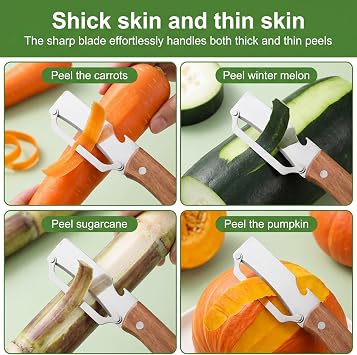 2Pcs 2 in 1 Multi Functional Vegetable Peeler, Stainless Steel Blade with Wooden Handle and Bottle Opener Kitchen Tool for Fruit Veggie Pumpkin Papaya Zucchini Peeling Potato Carrot Peeler