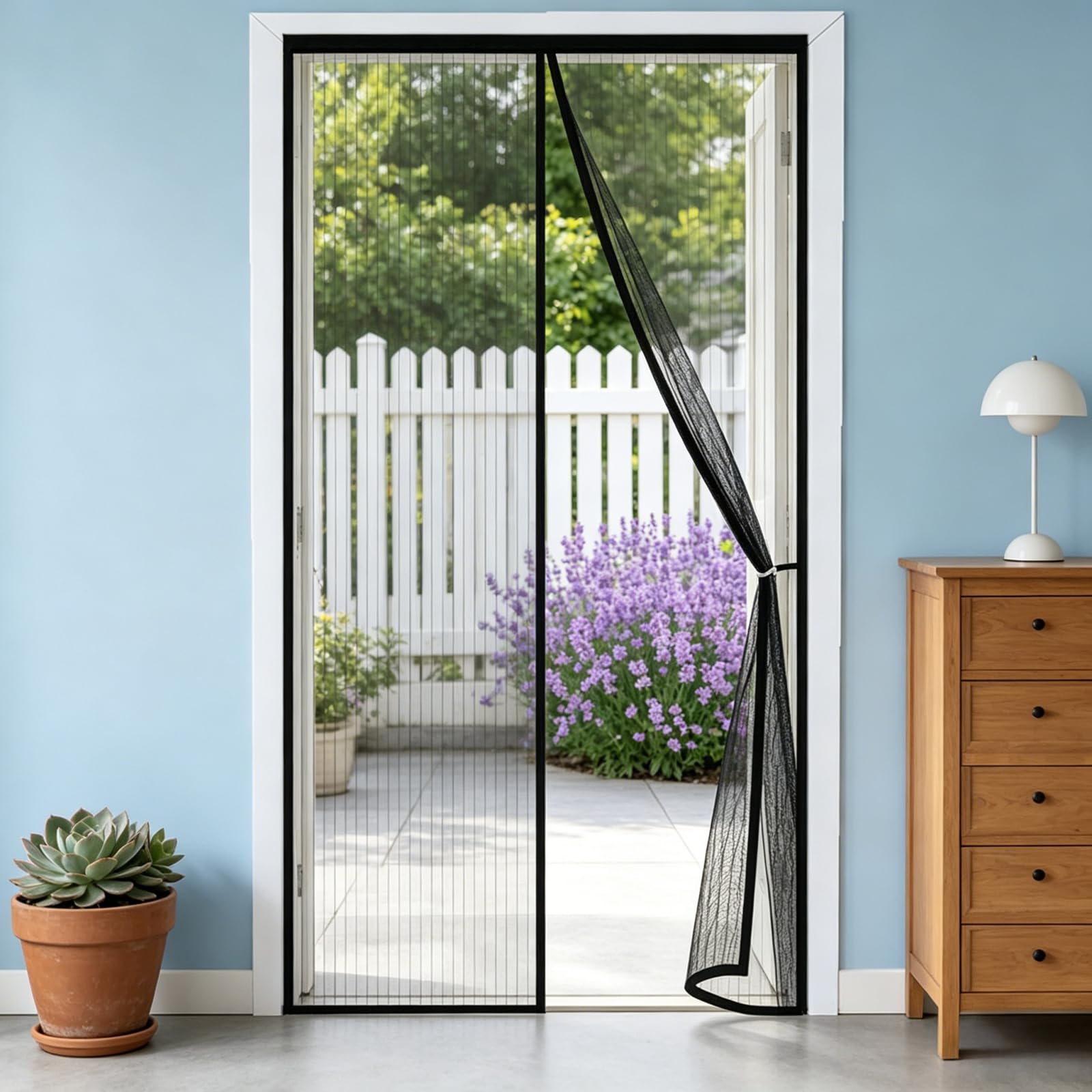 Magnetic Screen Door 74 x 210 cm Powerful Magnets Full Frame Magic Tape Door Fly Screen No Drill Installation Automatically Closes for Patio Doors Balcony Bedroom Doors, Black