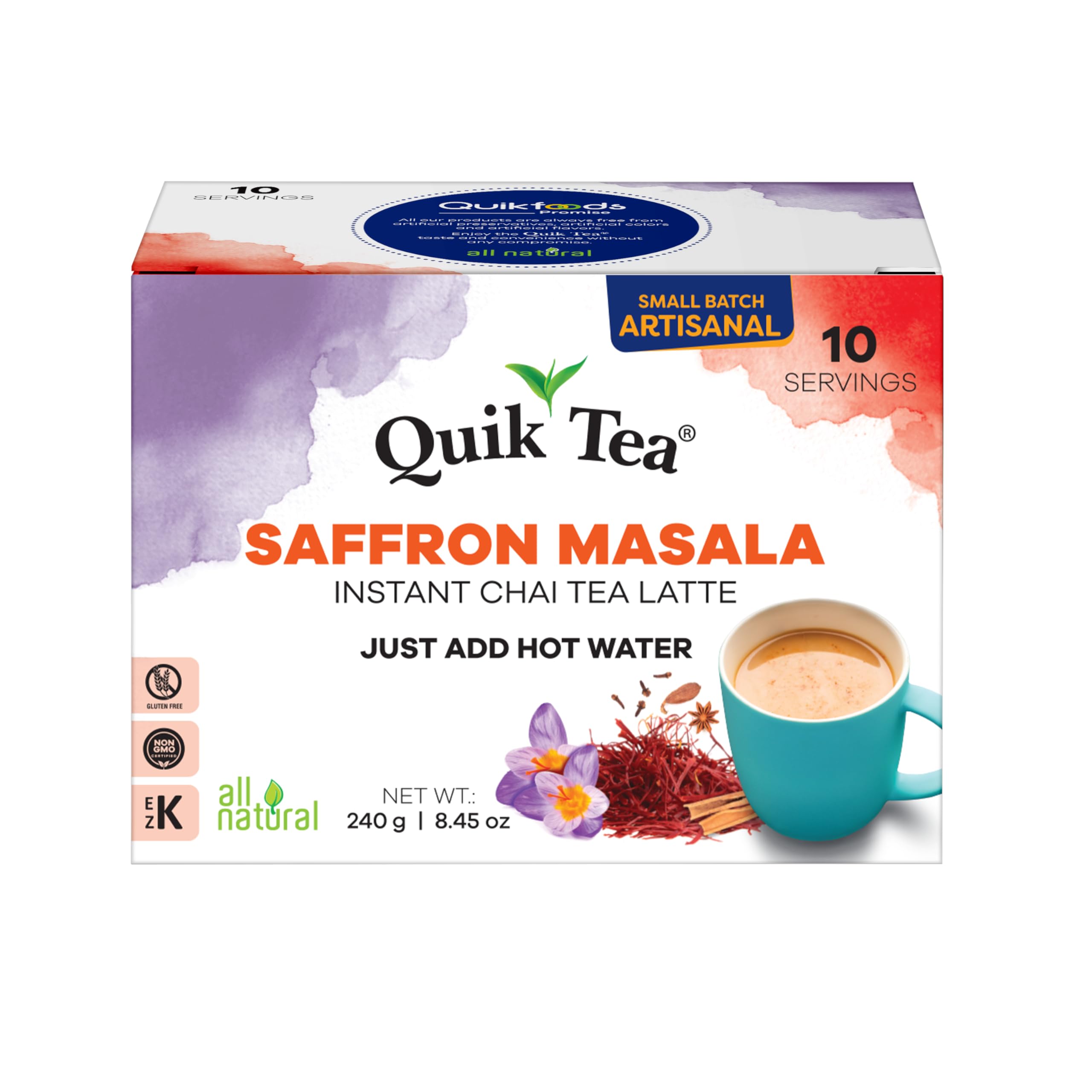 Quik Tea All Natural Saffron Chai Latte Mix Made from Assam Teas All Natural No Preservatives 10 Pouches (240 g / 8.5 oz)
