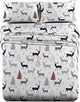 Vista 1 de Royal Tradition Juego de sábanas de franela pesada, 100% algodón, tamaño individual extra largo XL, 3 piezas, estampado de ciervos navideños, 6.00