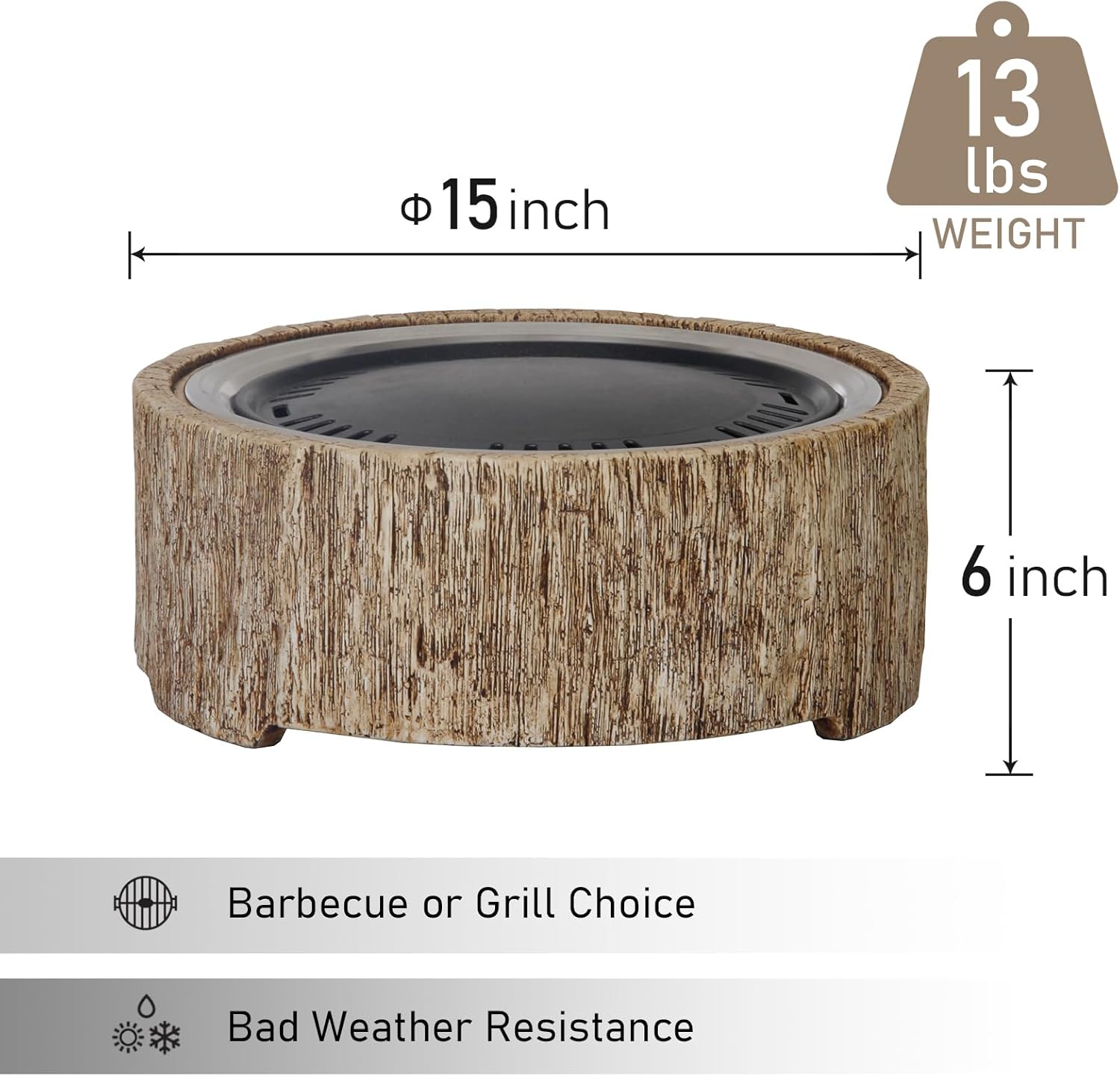 Afterglow 15 Inches Charcoal Grill Barbecue Smoker Stove Tabletop BBQ Outdoor Party for Patio Garden Backyard Decking Camping, Brown