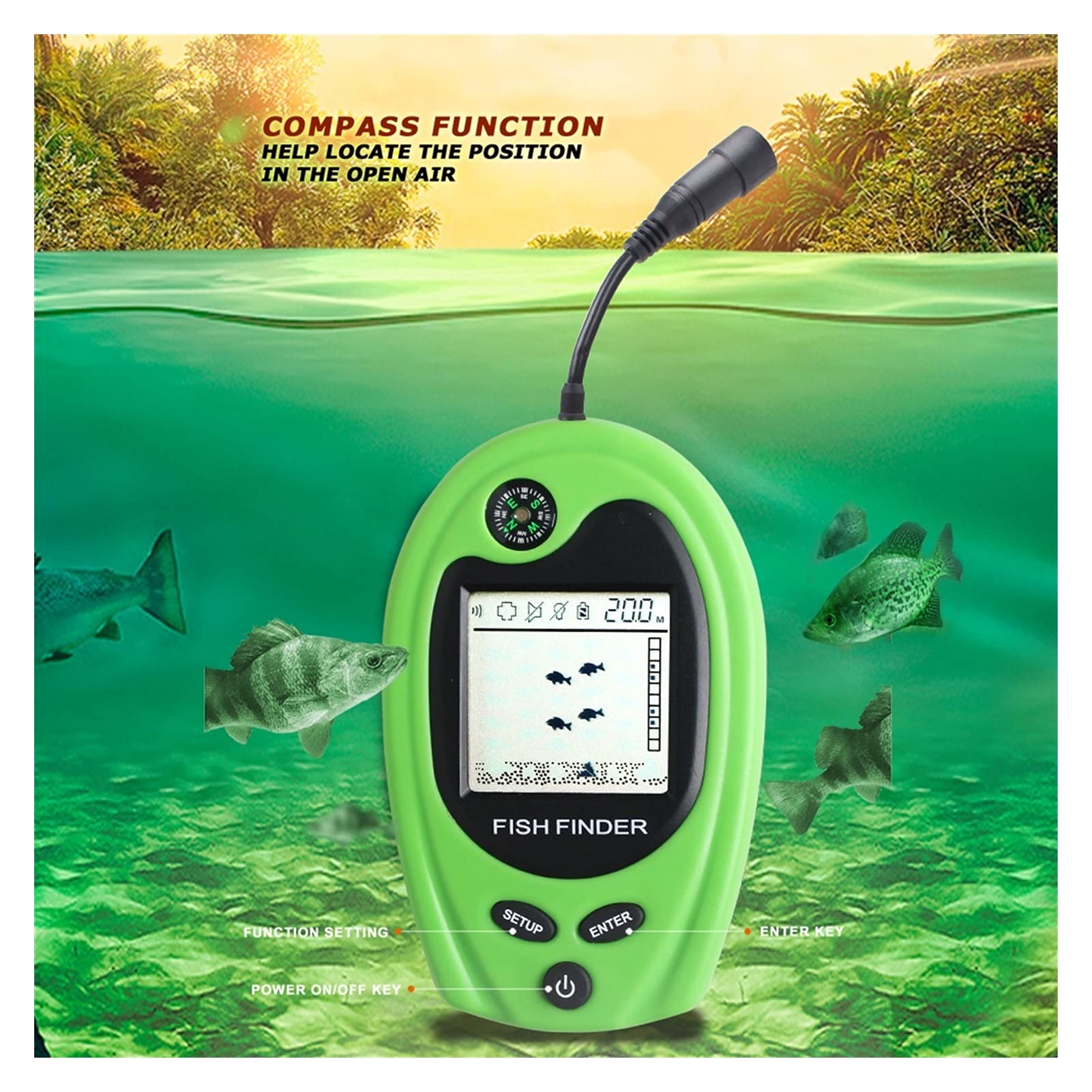 Podwodna kamera wędkarska, Przenośny przewodowy Fish Fishing Sounder Fish Alarm Fishfinder 100M Fishing Echo Sounder Detektor do Pesca
