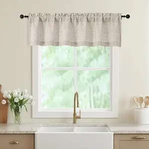 Linen Valances for Windows, Light Filtering Faux Linen Textured Short Curtain, 60x14 Inch