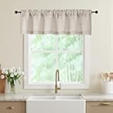 WelvetBLK Linen Valances for Windows, Light Filtering Faux Linen Textured Small Short Window Curtain for Bathroom Basement Farmhouse, Rod Pocket Top Half Curtains for Windows, 60Wx14L Inch