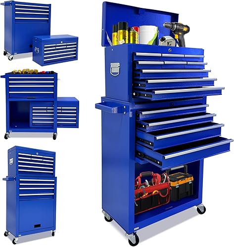 Miniatura 9 de Baúl de herramientas con ruedas, organizador de herramientas de 13 cajones con ruedas, gabinete de almacenamiento de herramientas grande con cajones