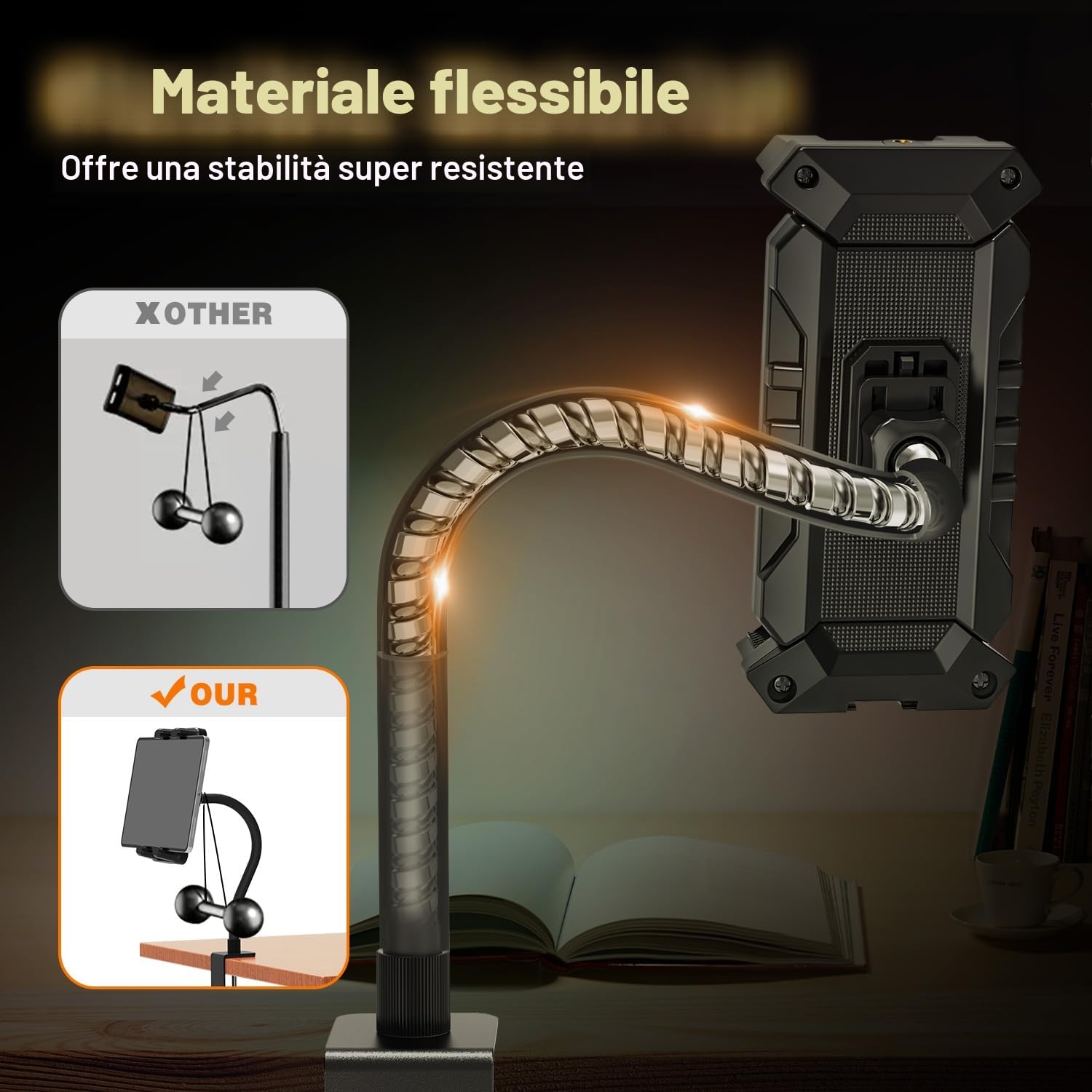 Supporto Tavolo per iPad, Porta tablet Regolabile Collo Oca, Supporto Per ipad Altri Dispositivi Con Schermo Da 4.7"-13.5" Tablet
