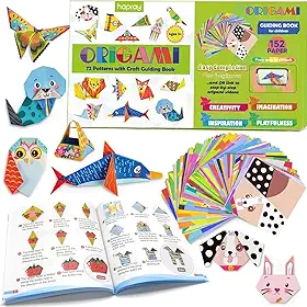 hapray Kit de origami para crianças de 6 a 12 anos de idade, com livro de orientação, 152 papéis com 72 padrões, atividades de projetos de arte e artesanato DIY, presente de dia das crianças para
