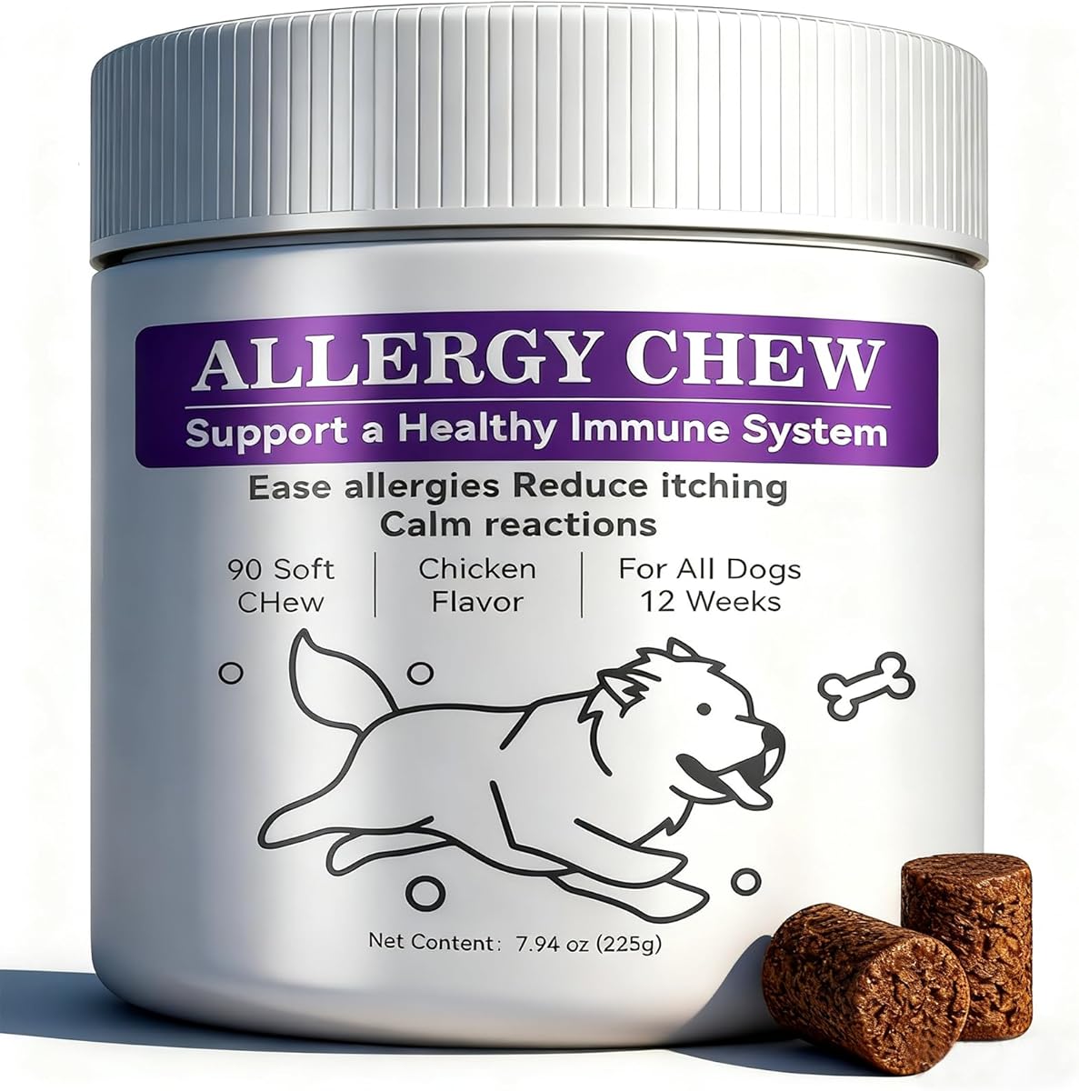 Dog Allergy Chews for Skin Itching and Paw Licking, Dog is Human Multivitamin Itch Relief for Seasonal Allergies-Support a Healthy lmmune System Chicken Flavor, 90 PCS.